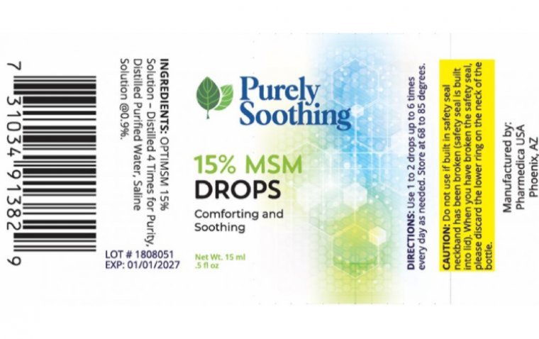 Компания Pharmedica USA отзывает капли Purely Soothing 15% MSM Drops из-за нестерильности